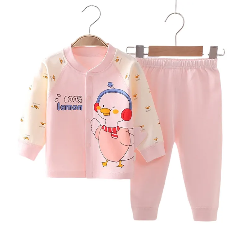卸売カスタマイズ子供綿ロングスーツ男の子と女の子のパジャマ100% 漫画赤ちゃん下着ツーピースセット下着