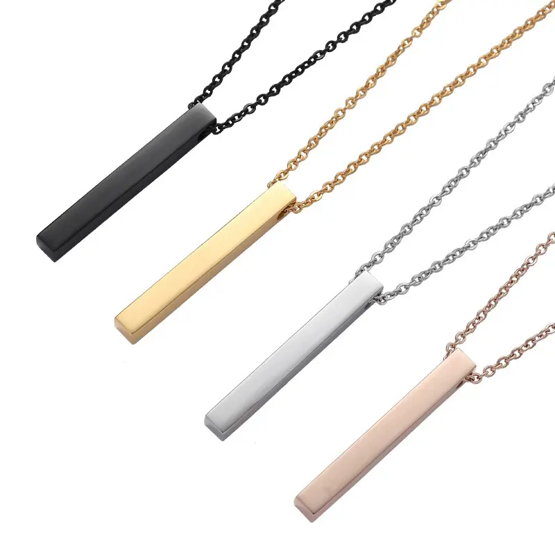 Joyería minimalista, collar de barra 3D vertical con nombre personalizado grabado en oro de 18 quilates para mujeres y hombres