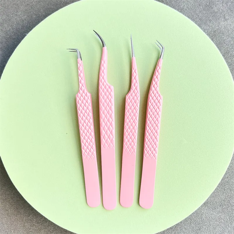 Private Label Pink Lashes Tweezers Stainless Steel Lash Tools For Individual Eyelash Extensions