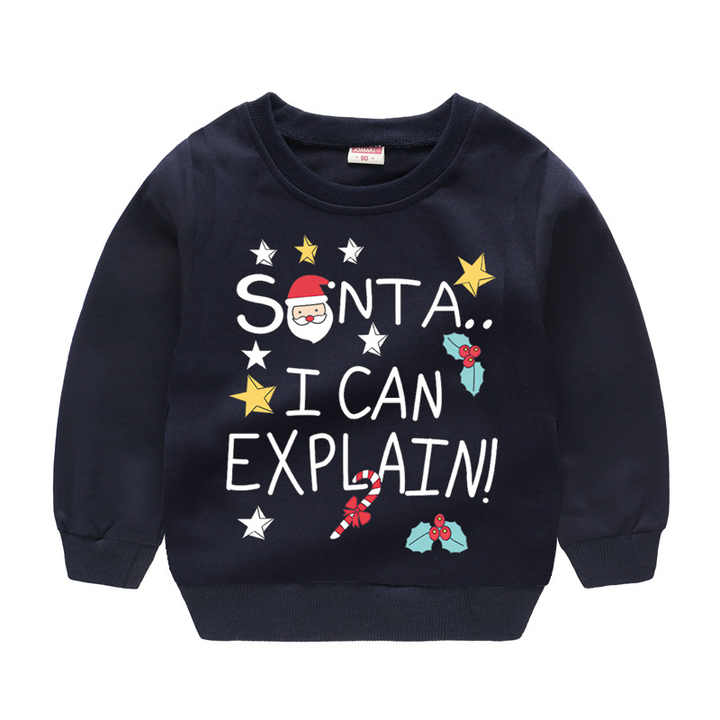 Toptan çocuk giysileri rahat erkek ve kız pamuk tişörtü uzun kollu noel çocuklar kazak baskı güzel Unisex