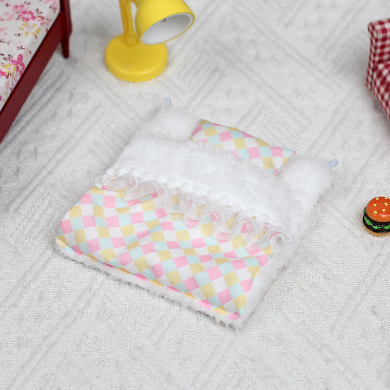 Mini pink and yellow checkered (sleeping bag pillow)