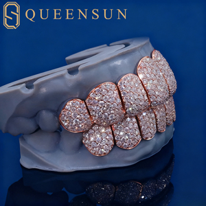 יוקרה ורד זהב moissanite יהלום grillz להגדיר תובל באופן מלא את שיניים היפ הופ מותאם אישית לגברים נשים עם vvs נצנוץ - Product Image 2
