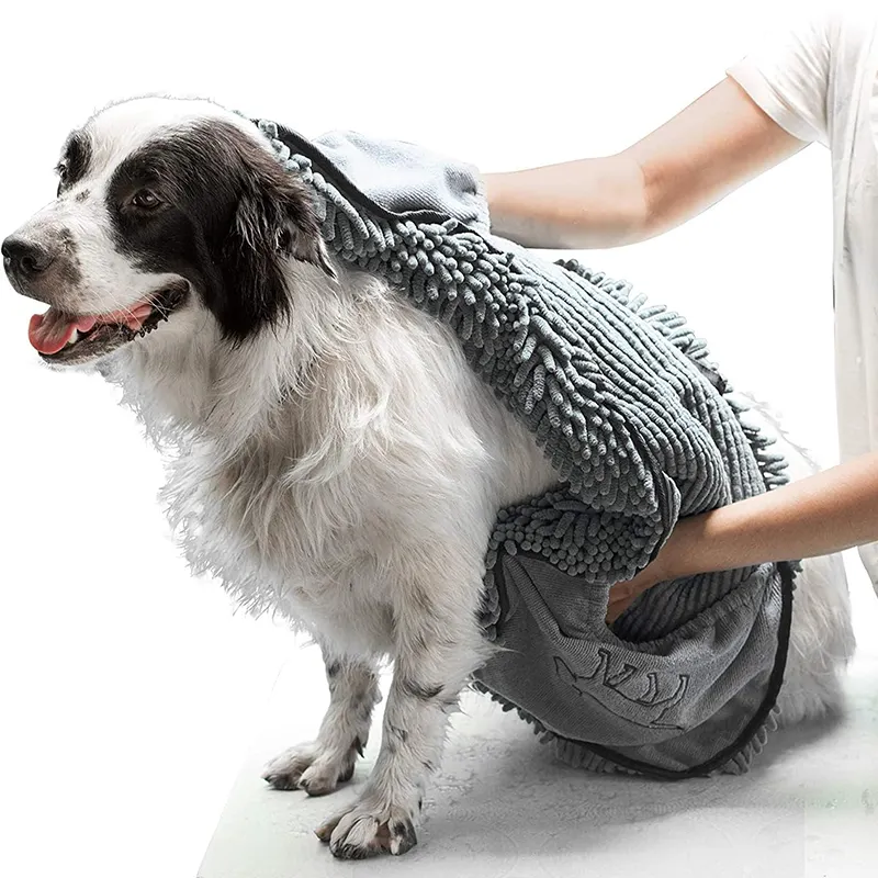 Toalla de mano de baño de secado rápido con bolsillos de microfibra absorbentes suaves con pata de perro y logotipo personalizado al por mayor