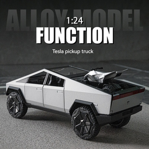 Diecast Alloy <strong>Model</strong> <strong>Car</strong> 1:24 <strong>T</strong> Cybertruck Pickup Alloy <strong>Car</strong> <strong>Model</strong> with Sound and Light Pullback with ATV Decorate Metal <strong>Model</strong> - Product Image 2