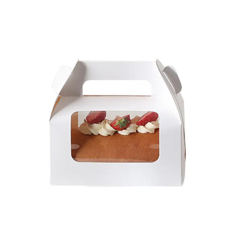 Caja transportadora de rollo suizo, con ventana e inserto, para pastel de esponja con mango, Helveticrolls