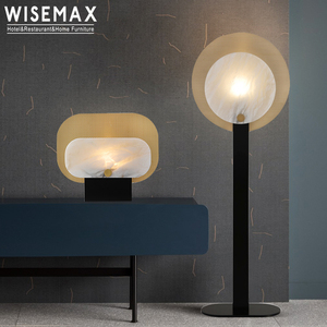 WISEMAX家具现代家居装饰矩形大理石台灯金色金属灯罩台灯带按钮