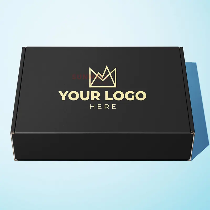 Design gratuito 12 x9x4 scatola di E-Commerce ondulata nera Logo personalizzato cartoni di cartone scatola postale di spedizione per i vestiti