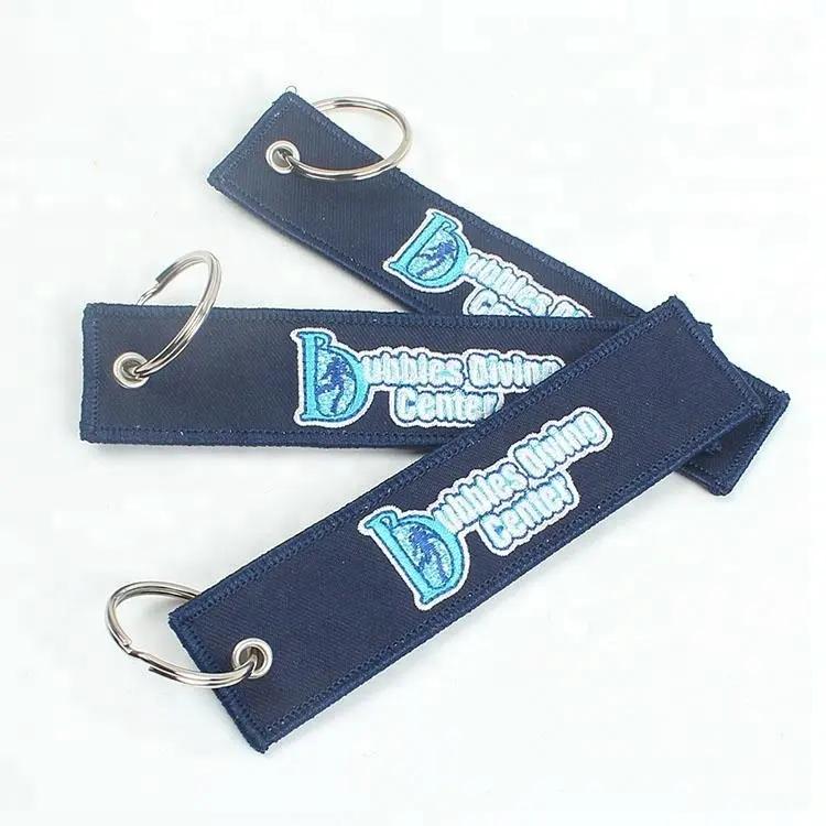 Fashion Custom Your Own Trademark Twill Fabric Machine Embroidery Keychains for Promotional Gifts