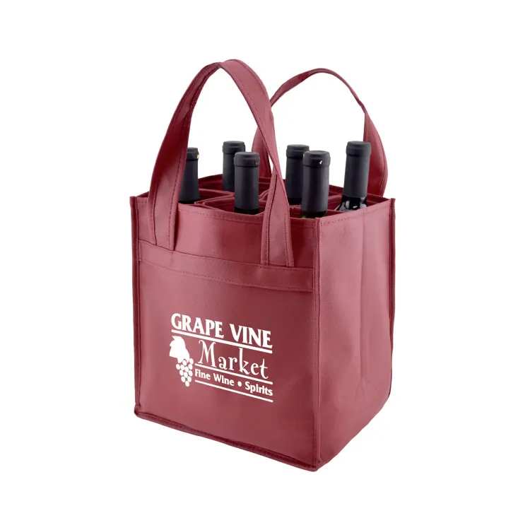 Wholesale Bulk Custom Printed Promotional 100% Eco Recycled Durable Non Woven Fabric Shopping Packaging 6 Bottle Wine Tote Bags