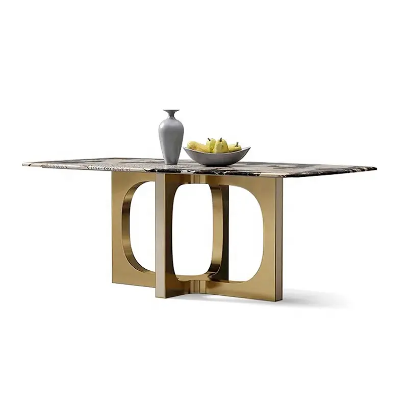 Hot Sale Llatest moderna sala de jantar mobiliário design cozinha mesa aço inoxidável mármore branco mesa de jantar top set