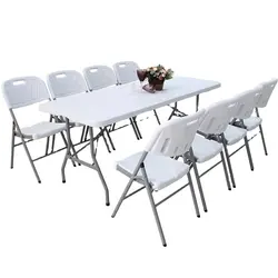 Linyi phong cách màu trắng gấp bảng ăn uống có thể gập lại bảng tiệc bên dã ngoại cắm trại nhựa gấp bàn và ghế cho các sự kiện - Product Image 3