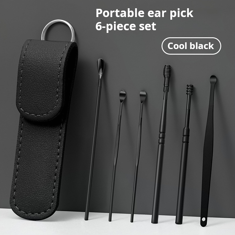 Leather bag - black - 6-piece set