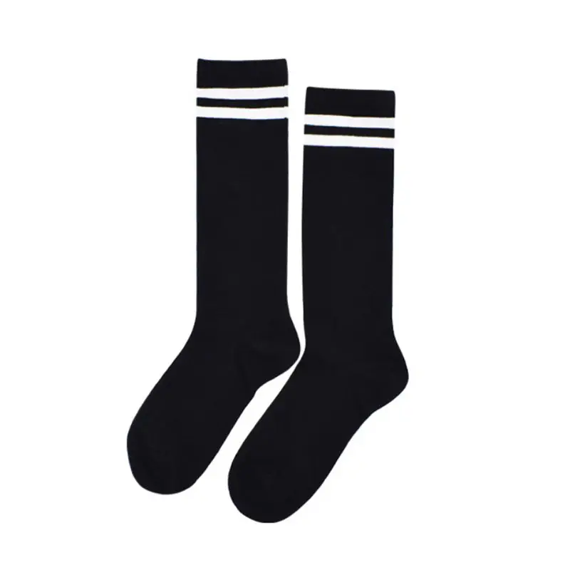 1 ensemble de bas en coton pour femmes, chaussettes de sport confortables et à rayures noires et blanches