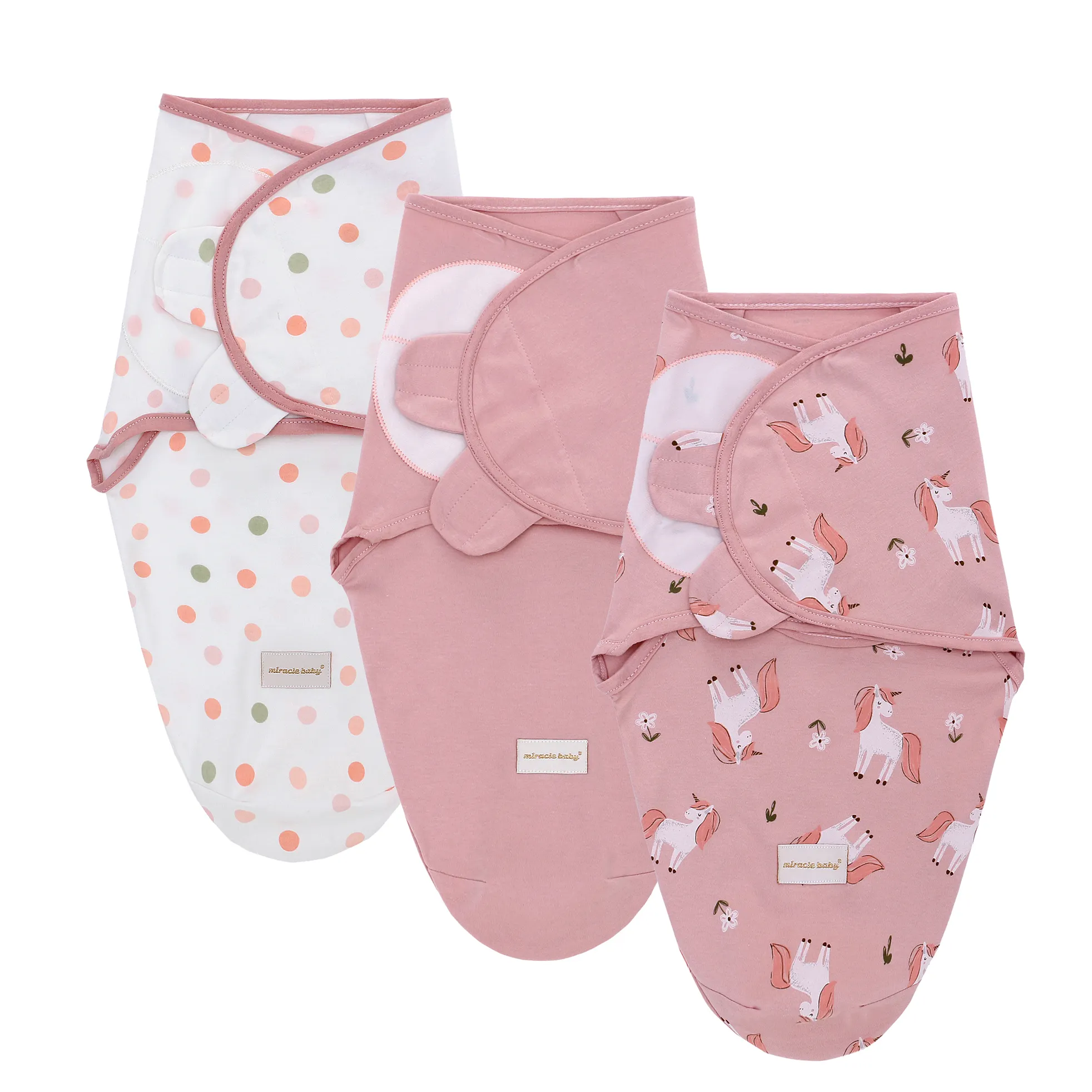 Vente en gros Ensemble d'emmaillotage pour bébé Couverture d'emmaillotage pour nouveau-né 100% coton Sac de couchage souple réglable Couvertures 3 pièces