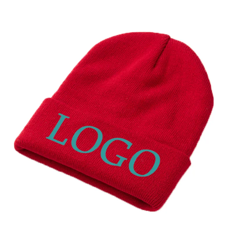 Cappelli invernali unisex 100% acrilico all'ingrosso berretto lavorato a maglia con logo Jacquard personalizzato