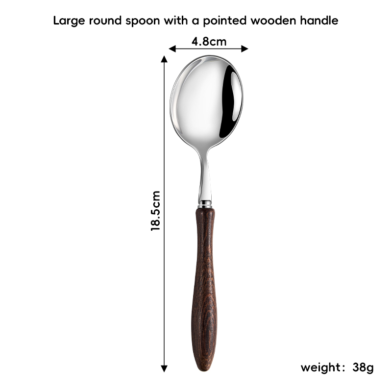 304 Chicken Wing Wood Handle large round spoon