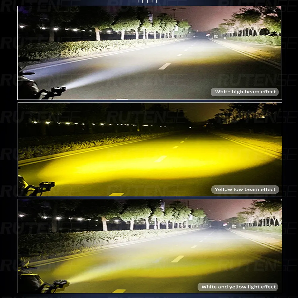 Rutense Motorfiets Koplamp Led Waterdichte Mistlamp Spotlight Ultra Heldere Dubbele Kleuren Knipperende Motorfiets Verlichtingssysteem
