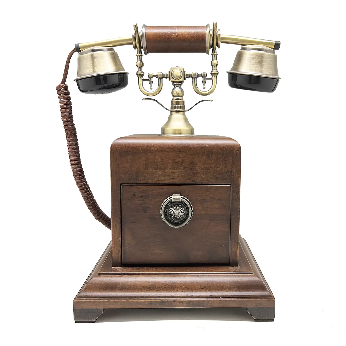 Telefono antico in legno per la casa senza fili in stile scrivania Vintage in vendita
