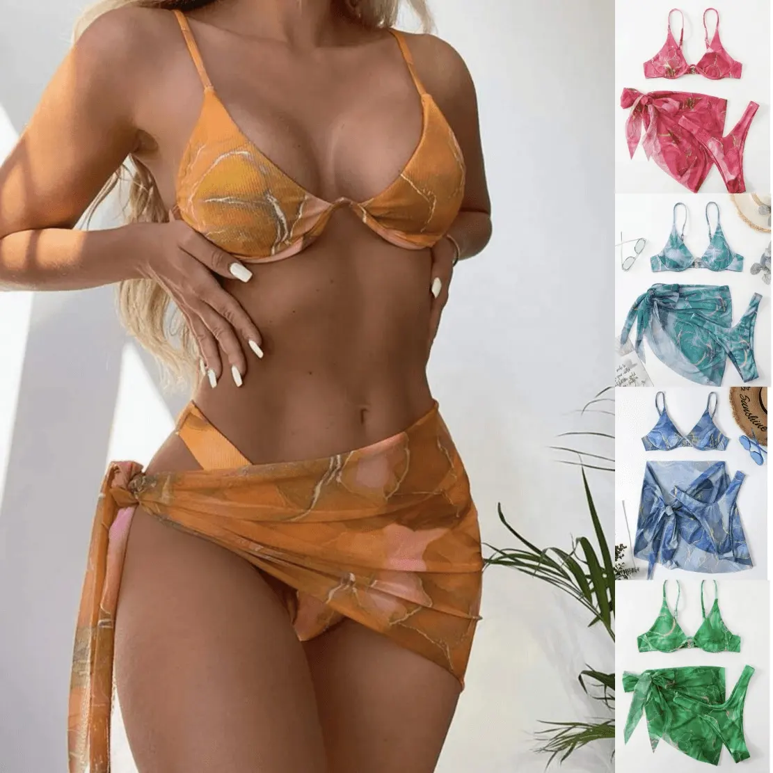 Hot Marble Printing Designer Bikinis & Beachwear Sexy Trajes de baño Mujeres Trajes de baño 3Pack Traje De baño Set Traje De Bano Maillot De Bain