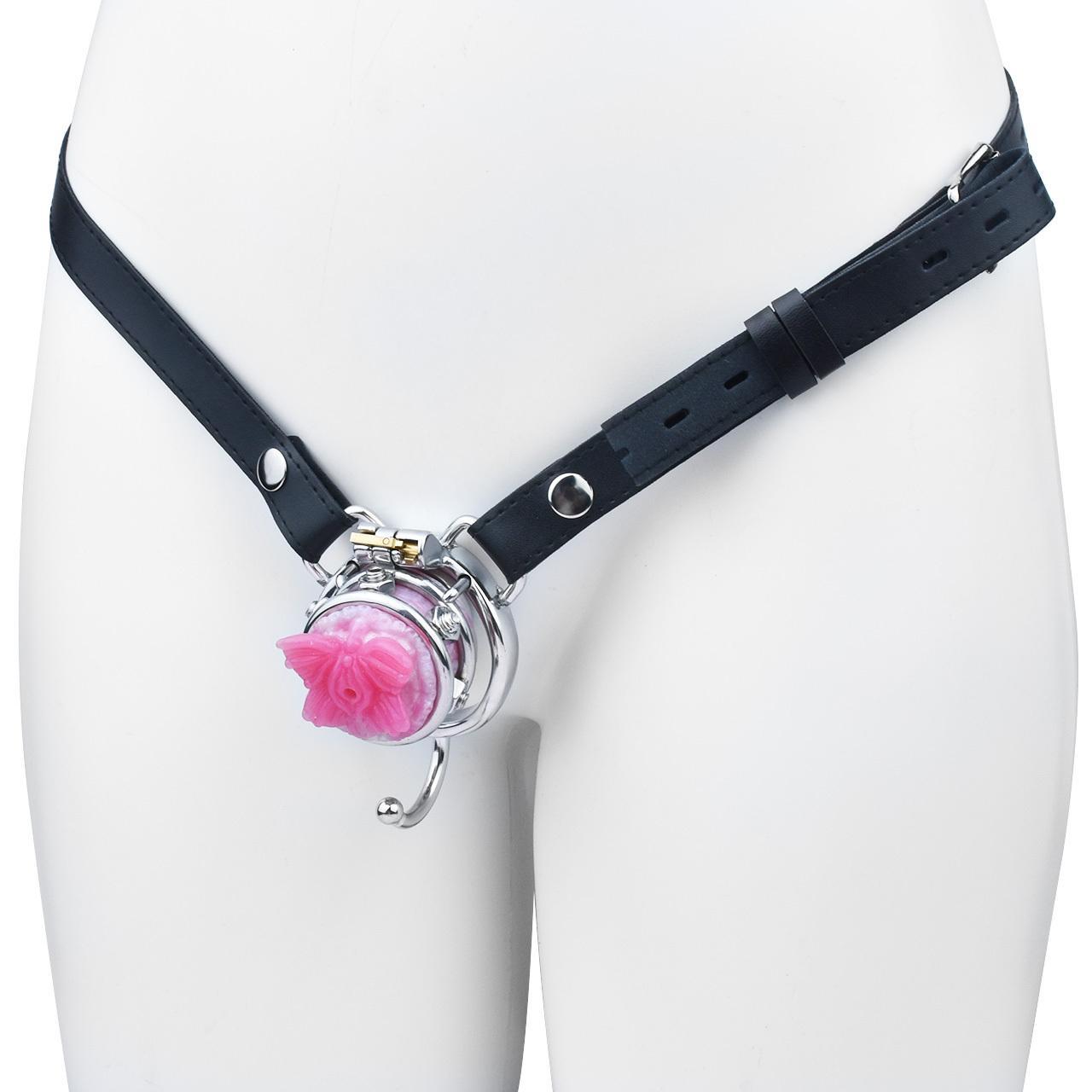 belt +curved ring cage with hook+pink butterfly