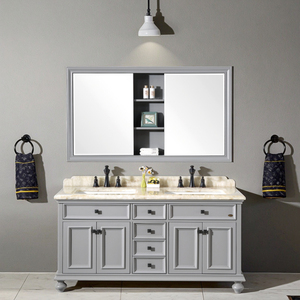 Sang Trọng USA Thiết Kế Đôi Lưu Vực Gỗ Rắn Thân Thiện Với Môi Chống Nước Phòng Tắm Vanity Phong Cách Cổ Điển Đóng Khung Gương Cho Khách Sạn - Product Image 5