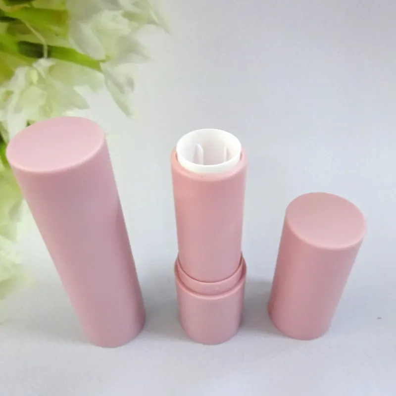 Batom bálsamo labial rosa redondo, recipiente para tubos de maquiagem