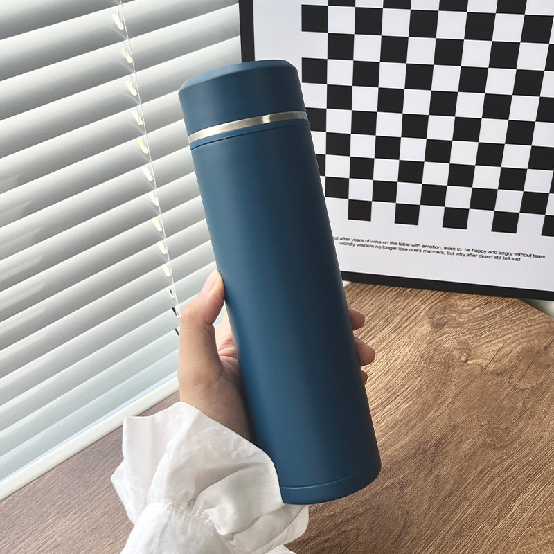 Business straight-body insulated water bottle - blue 500ml