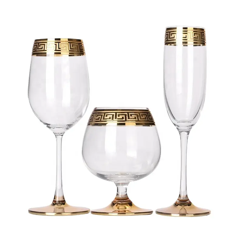 Cálice de vidro cristal europeu com acabamento dourado para champanhe e presente de casamento, preço barato por atacado de fábrica