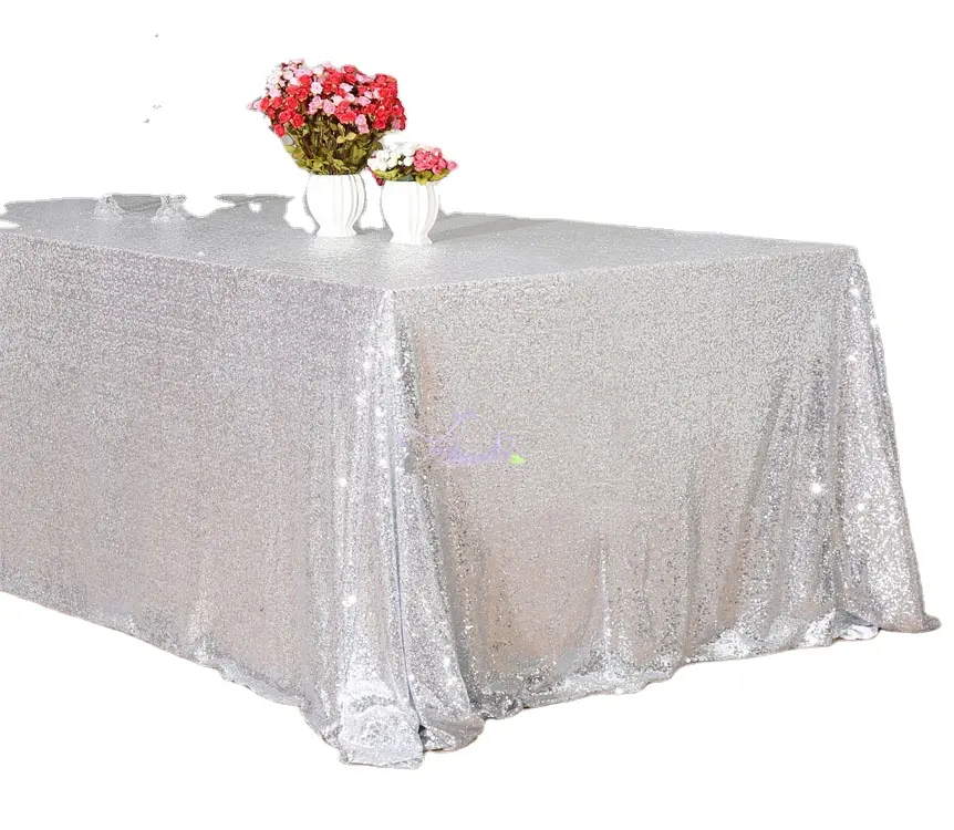 Ucuz dia-90 inç yuvarlak veya 90 inç kare gümüş pullu masa örtüleri düğün dekorasyon