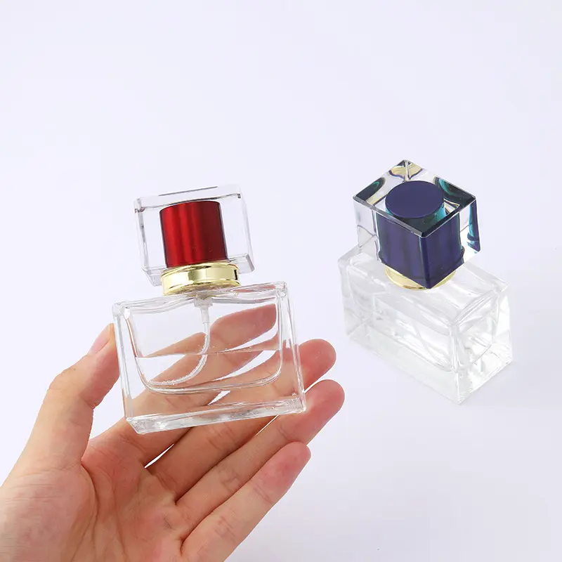 Square Spray Perfume Glass Bottle 30ml 50ml 100ml glass perfume bottle botol parfum luxury perfume bottle with Colored cap