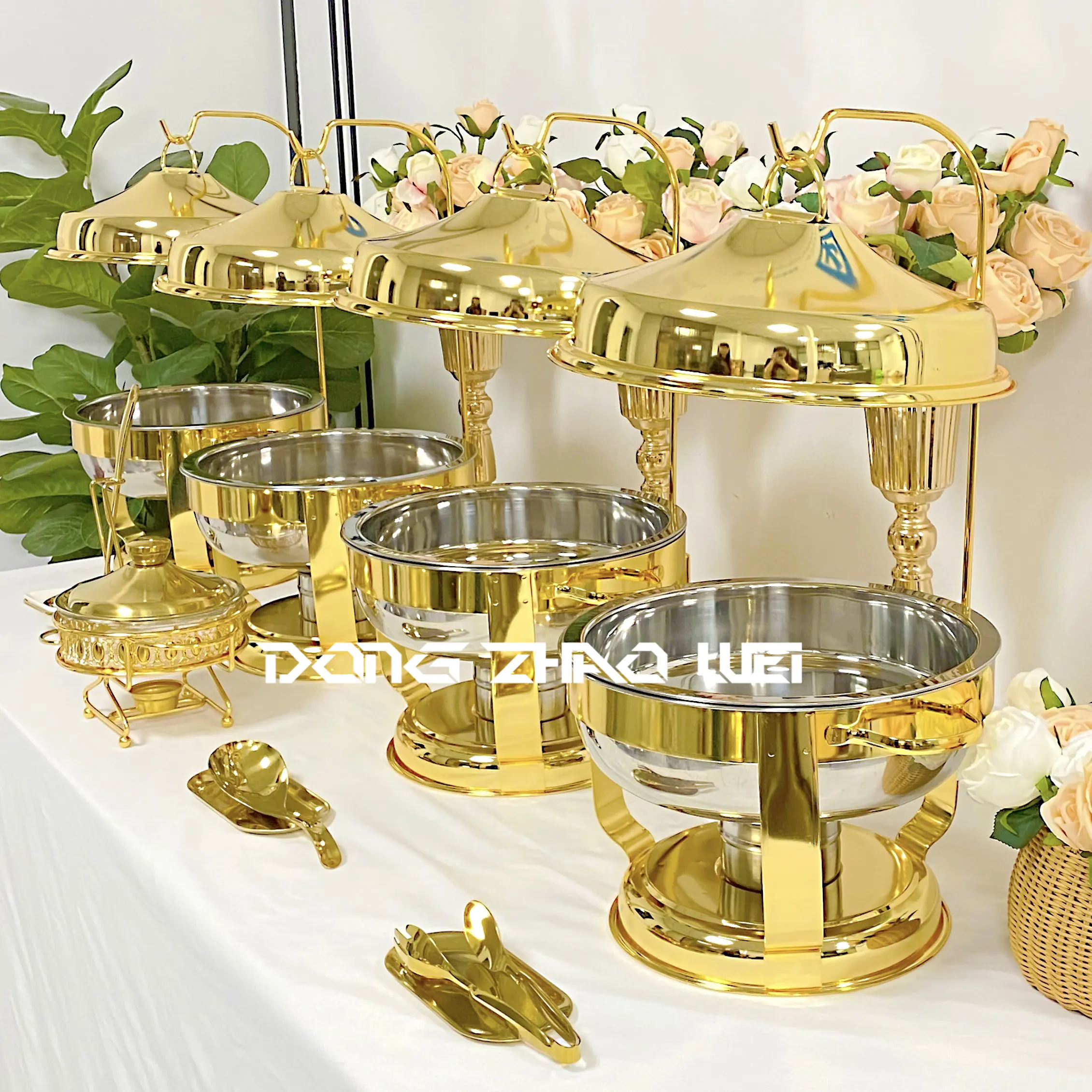 Aquecedor de alimentos em aço inoxidável para banquetes de casamento, buffet de ouro e prata, 4.5L a 9.0L, aquecimento com álcool, prato redondo para aquecer