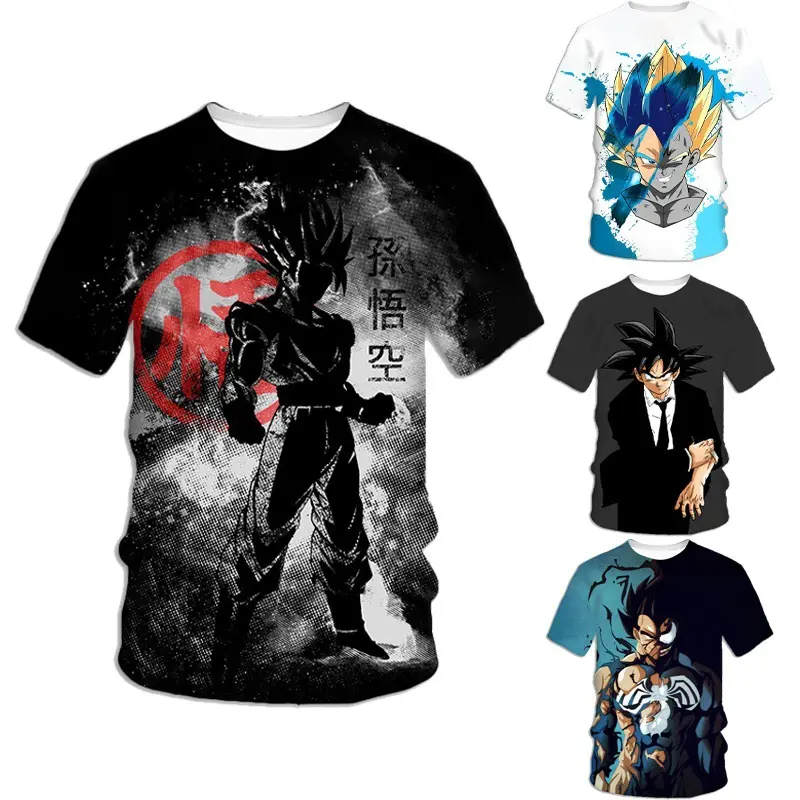 Camiseta de poliéster hip hop personalizada, camiseta de algodão respirável do goku vegeta buu para atacado de dragon z ball