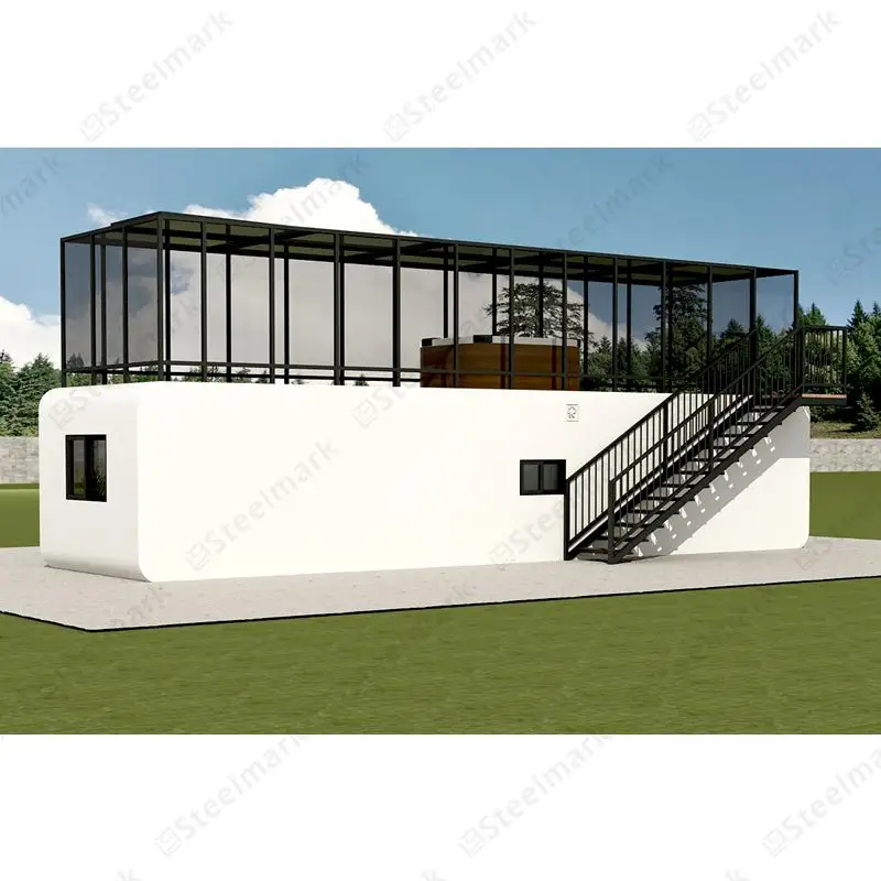 Cabaña manzana de lujo de dos pisos con terraza casa modular contenedor prefabricado