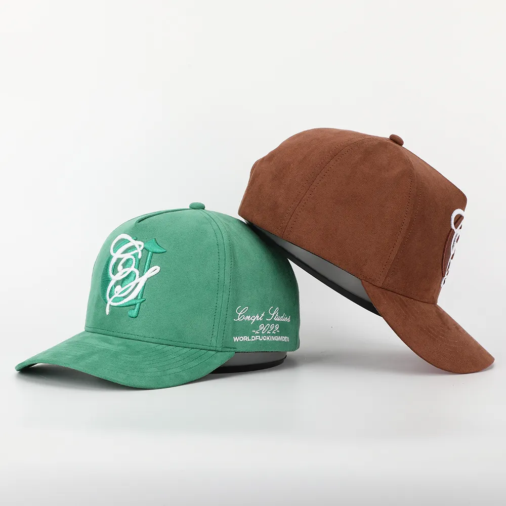 BSCI üreticisi Meidiney özel 5 Panel süet beyzbol şapkası, 3D nakış Logo Gorras, toptan yapılandırılmış baba şapka