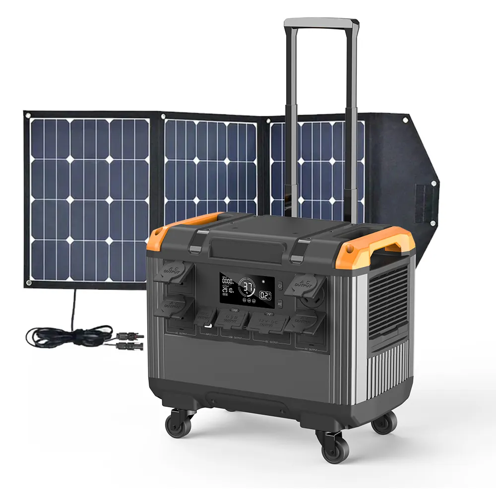 مولد شمسي رباعي محطة بنك طاقة محمولة مع بطارية LiFePO4 إضافية قابلة للتكديس * 6