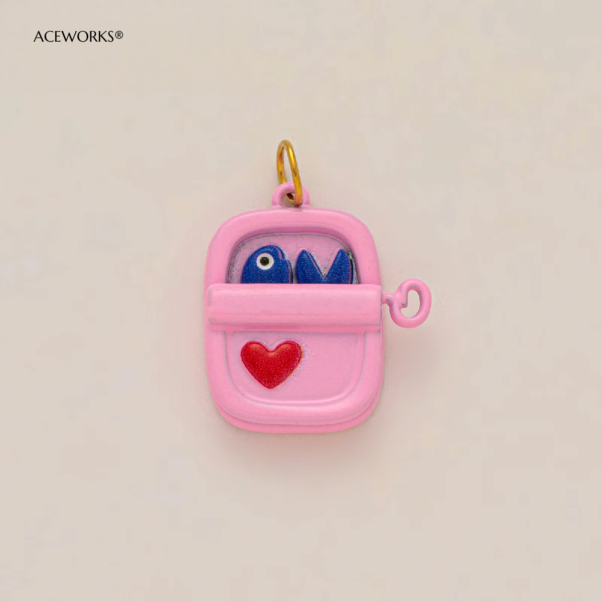 Breloque en étain amour sardine rose