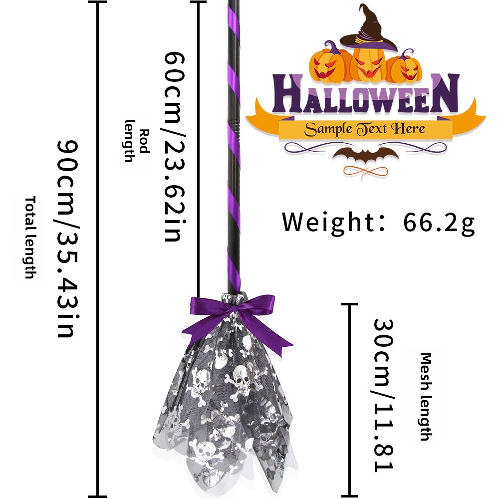 Silver skull Broom (bow ribbon)
