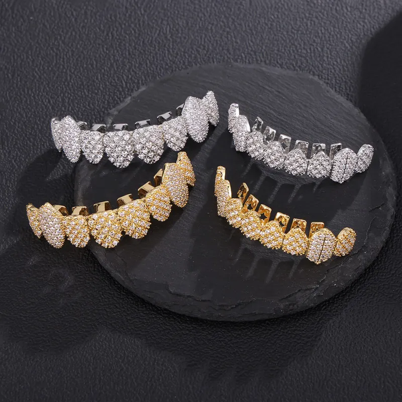 Hiphop Nova chegada Dentes Grillz Ouro Top Bottom Grill Bling Oco Ouro Grillz Dentes Para O Presente Do Partido Do Dia Das Bruxas