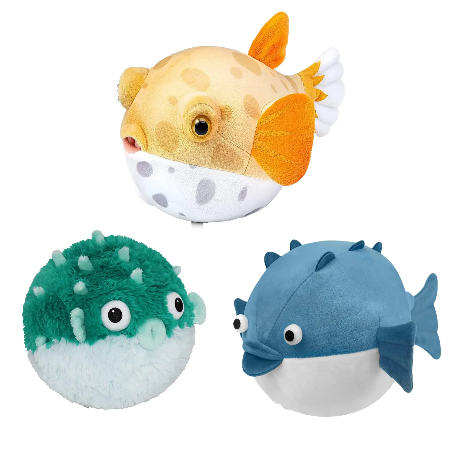 Super Cute Pufferfish Plush Toy Soft Realista Stuffed Animal Chubby Puffer Fish Figuras para Crianças Natal Presente de Aniversário