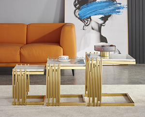 Good Quality <strong>Nesting</strong> Square Side <strong>Table</strong> Set for Living Room 3 PCS Small Marble Coffee <strong>Table</strong> Gold Stainless Steel Frame <strong>End</strong> <strong>Table</strong> - Product Image 1