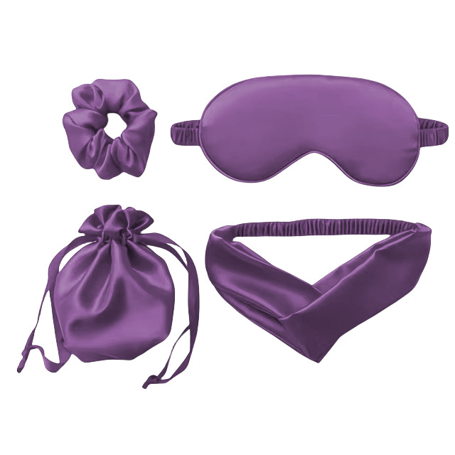 Ensemble 4 pièces - sac de rangement violet foncé - bandeau pour cheveux - anneau pour cheveux