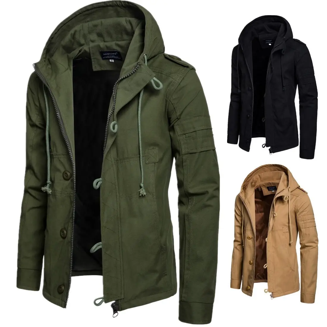 Abrigo de invierno para hombre, chaqueta informal acolchada de algodón cálido, verde militar, con capucha, nueva de diseño