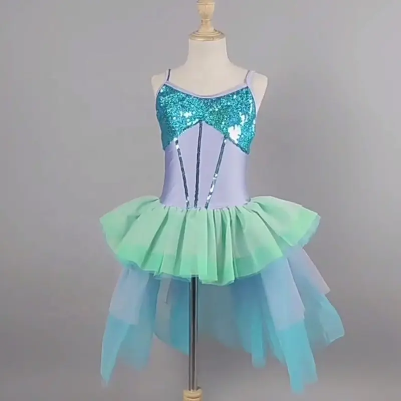 DL031 turchese scintillante sirena danza balletto bambini vestito da sala da ballo danza del ventre costumi vestito