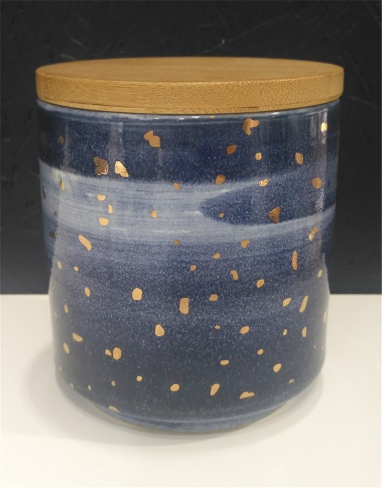 Space Star luxury home decoration candlestick ceramic cylinder candle holder with lid