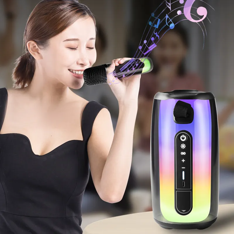 Mini Portable Bt5.3 lumière colorée Bluetooth haut-parleur extérieur Playtime haut-parleur sans fil pour la plage de fête avec 2 microphones