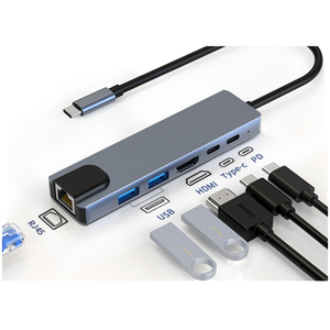 XPUT 4K <span class=keywords><strong>Hub</strong></span> <span class=keywords><strong>USB</strong></span> 3.0 RJ45 Multiport adaptörü şarj 6 in 1 alüminyum alaşım tipi C Laptop ve PC için uyumlu - Product Image 1