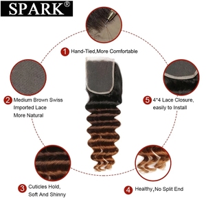 Insan brezilyalı saç demetleri kapatma ile Ombre gevşek derin dalga kapatma ile 3/4 demetleri 1b/4/30 Remy - Hai - Product Image 5