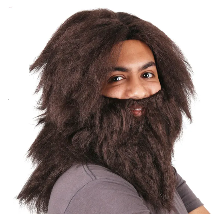 İsa sakal ve peruk erkekler için İsa kostüm sentetik kahverengi uzun sakal peruk cadılar bayramı, Hagrid, Caveman kostüm aksesuarları