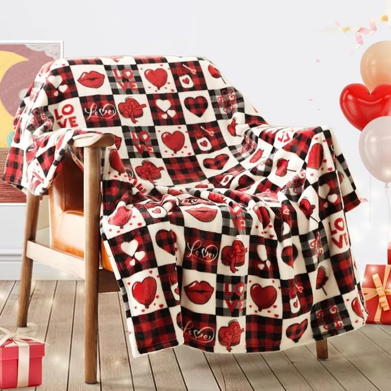 Selimut merah untuk Sofa dekoratif flanel kotak-kotak selimut Lap Super nyaman untuk wanita selimut bulu halus