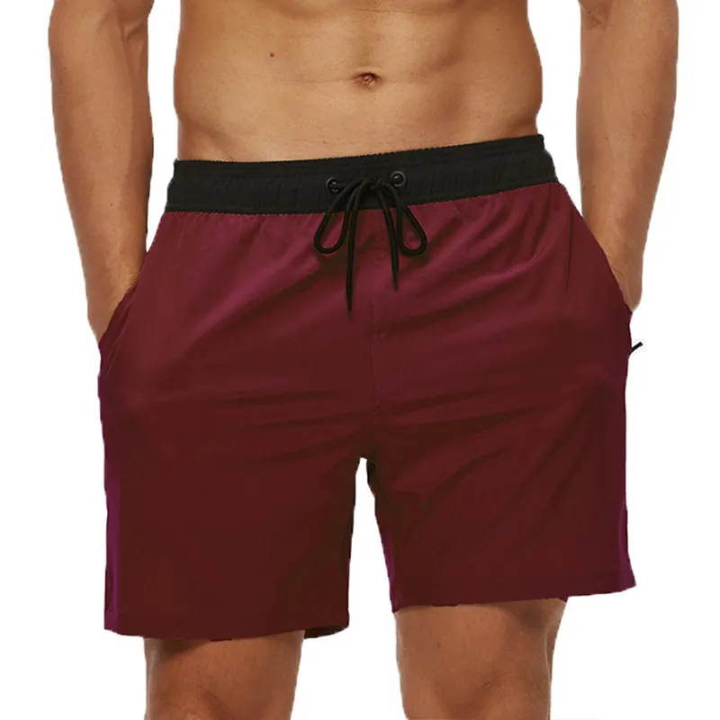 Casual Trunks Pocket Zipper Beach Shorts Swimming Shorts Four-sided Stretch Sports Men's Solid Color Summer 100% Polyester